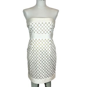 Gretchen Scott Strapless Sheath Mini Dress. Sz Small. White Gold. Stretch
